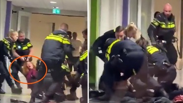 Hollanda polisi hamile Filistinli kadını yerlere savurdu