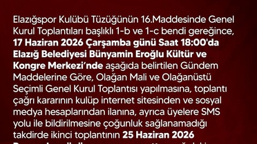 Elazığspor'da genel kurul tarihi netleşti