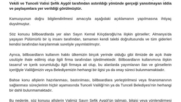 Tunceli Valiliğinden afiş açıklaması