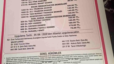 Samsun'da Ekmek Fiyatı 17,5 TL Oldu