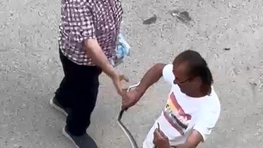 Paniğe sebep olan yılanı eliyle yakaladı