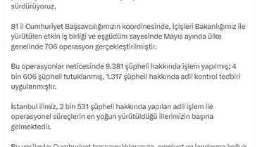Mayıs'ta 706 uyuşturucu ve kumar operasyonu