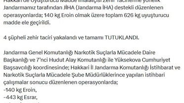 Hakkari'de Uyuşturucu Operasyonu: 626 Kilo Ele Geçirildi