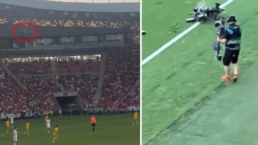 Maçın önüne geçen olay! Yanarak aşağı düştü, herkesin ağzı açık kaldı