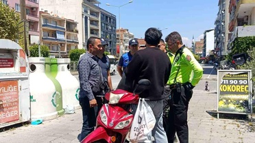 Çine'de kaldırımlarda motosiklet denetimi