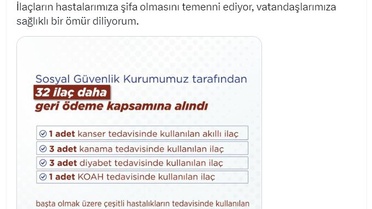 32 Yeni İlaç Geri Ödeme Listesinde