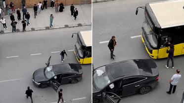 Önce başka otomobile sonra otobüse çarptı, aracının aldığı hasarı görünce sinirlerine hakim olamadı
