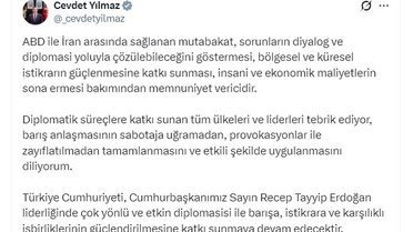 Yılmaz: ABD-İran mutabakatı memnuniyet verici