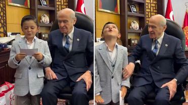 Bir ilkokul öğrencisi, Devlet Bahçeli'ye şiir okuyup uludu