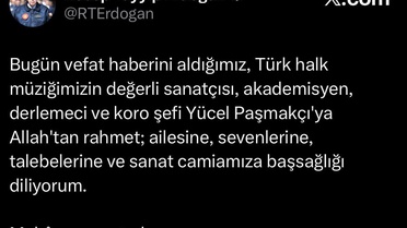 Erdoğan'dan Yücel Paşmakçı İçin Taziye