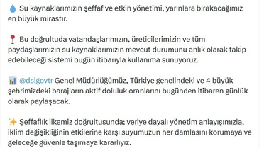 Baraj Doluluk Oranları Günlük Paylaşılacak