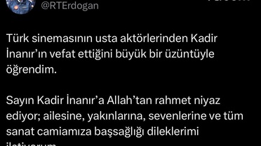 Erdoğan'dan Kadir İnanır için taziye