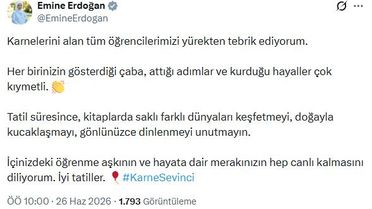 Emine Erdoğan'dan öğrencilere karne mesajı