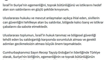Duran: İsrail'in Suriye saldırılarını kınıyorum