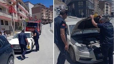 Araca sıkışan yavru kedi itfaiye tarafından kurtarıldı