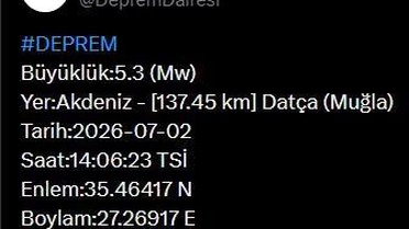 Muğla’da 5.3 büyüklüğünde deprem