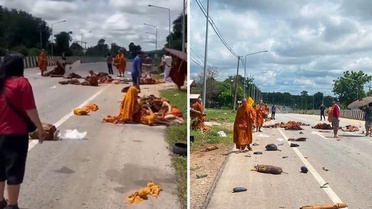 Tayland'da 8 keşişin can verdiği kazada kan donduran görüntüler