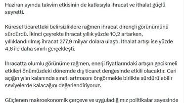 Şimşek: İhracatta Güçlü, Cari Açık Sınırlı Artacak