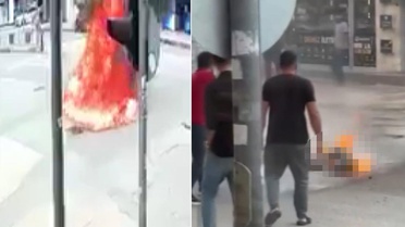 Zabıtanın uyarısı sonrası krize girdi, sokak ortasında benzinle kendini yaktı