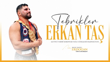 Erdoğan, Kırkpınar başpehlivanı Taş'ı tebrik etti