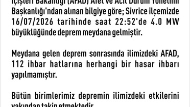 Elazığ'da 4.0 Büyüklüğünde Deprem