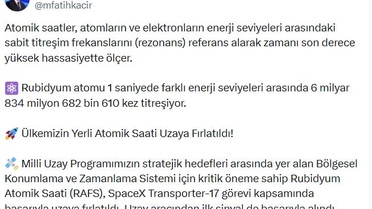 Türkiye'nin Yerli Atomik Saati Uzaya Fırlatıldı