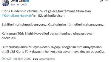 Ömer Çelik'ten Kıbrıs Barış Harekatı'nın 52. Yılı Mesajı
