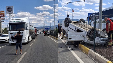 Edremit’te tır ile otomobil çarpıştı: Araç takla attı