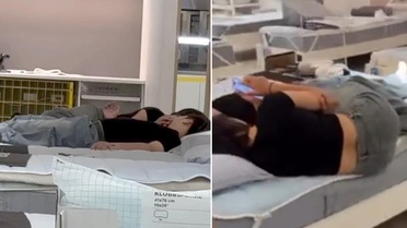 Mobilya mağazasında skandal görüntü! Çevredekilere aldırış etmediler
