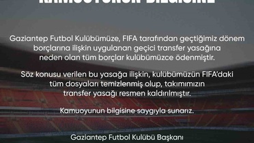 Gaziantep FK'nin Transfer Yasağı Kaldırıldı