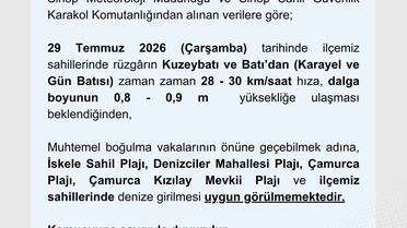Ayancık'ta Denize Girilmeme Uyarısı