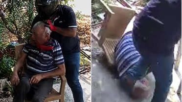 Kask ve eldivenle geldi, yaşlı adamın boynunu kırmaya çalıştı! Dehşet anları kamerada