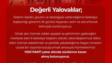 Yalova’da CHP'li 6 belediye başkanı Yeni Parti’ye geçti