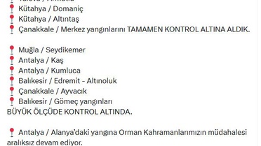 Orman Yangınları Kontrol Altına Alındı