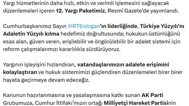 Bakan Gürlek: 12’nci Yargı Paketimiz Resmi Gazete’de yayımlandı