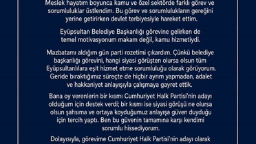 Eyüpsultan Belediye Başkanı Özmen, 'Görevime CHP’nin seçilmiş bir belediye başkanı olarak devam edeceğim'