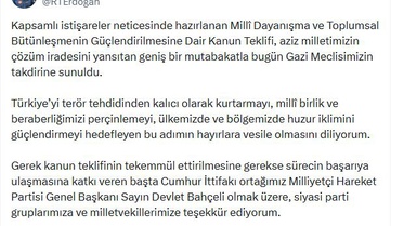 Erdoğan'dan terörle mücadele kanun teklifine destek