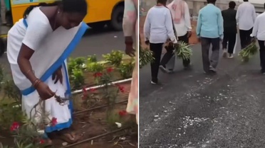 Havalimanı açılışına damga vuran görüntü! Çiçekleri söküp eve götürdüler