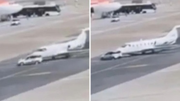 Havalimanında korku dolu anlar: Otomobil pistteki özel uçağa çarptı!