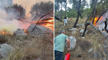 Antalya'da  orman yangını müdahalesinde gönüllüler de devrede: Yangın tüpleri eşekle taşındı