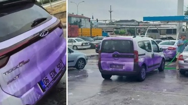 Afyonkarahisar'da bir garip yol: Kullanan araçlar mora boyandı