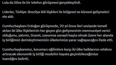 Erdoğan ve Lula telefonda görüştü
