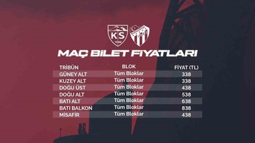 Kayserispor - Bursaspor maç biletleri satışta