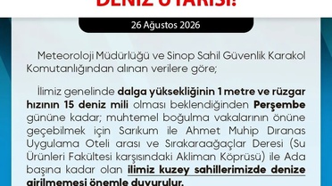 Sinop'ta Denize Girilmemesi Uyarısı