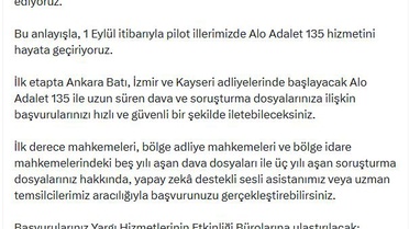 Adliyelerde yeni dönem: Alo Adalet 135 hizmete giriyor