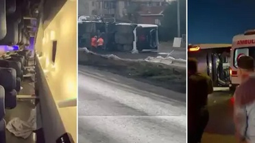Servis otobüsü devrildi: Çok sayıda yaralı var