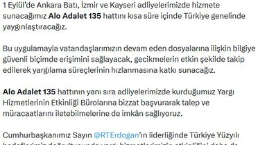 Alo Adalet 135 hattı 1 Eylül'de başlıyor