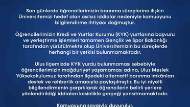 Bartın Üniversitesi'nden Barınma Sorunu Açıklaması