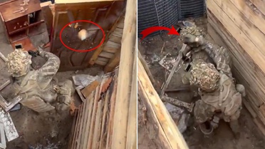 Tatbikatta tehlikeli anlar! El bombası atıldı, askerler kapıda sıkıştı