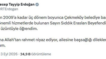 Erdoğan'dan eski Çekmeköy Belediye Başkanı Eraslan için başsağlığı